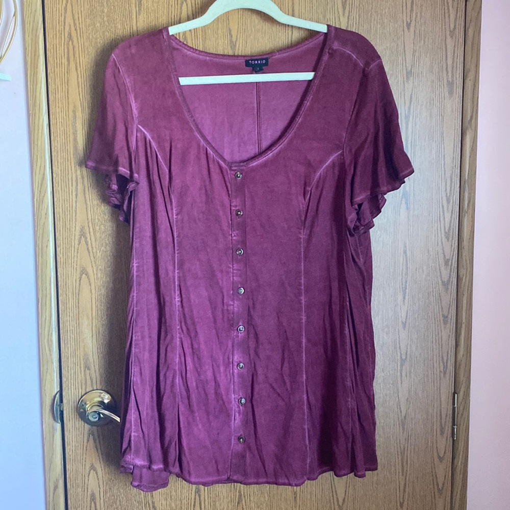 Stone Wash Maroon Structured Top